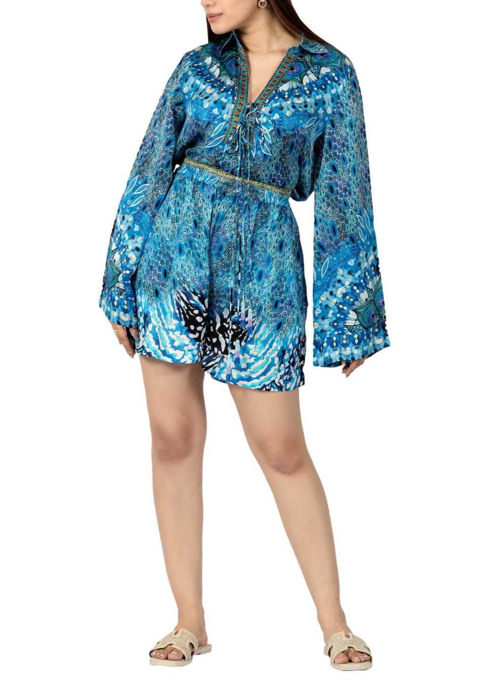 Placement Printed Bell-Sleeve Co-Ord Set