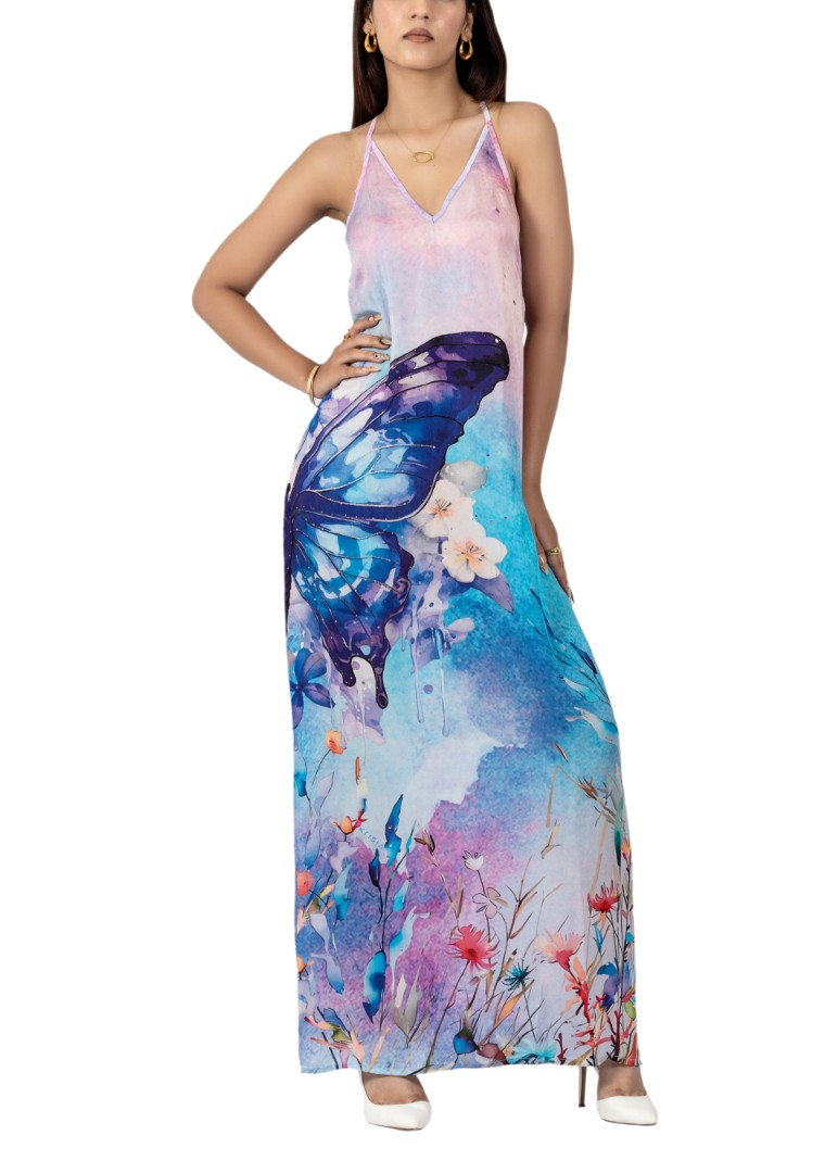 Flutter Bloom V Neck Maxi Dress