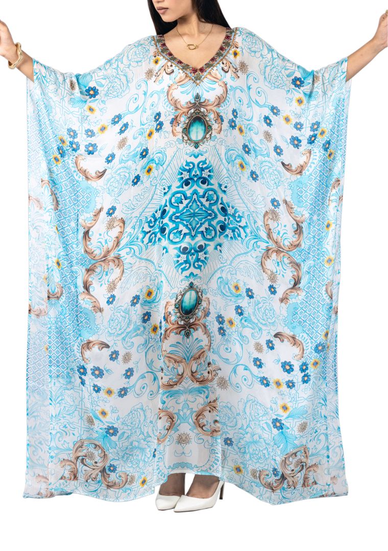 Ocean Pulse Embellished V Neck Kaftan