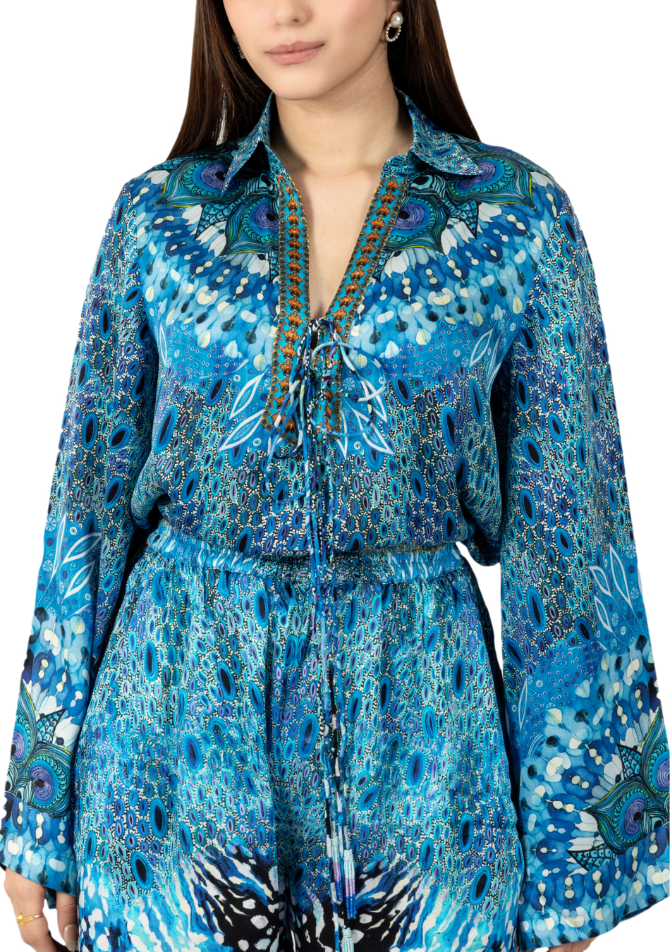 Placement Printed Bell Sleeves Shirt